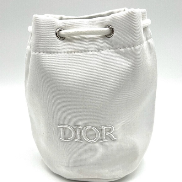 New! Christian Dior Cosmetic Makeup Bag Drawstring Pouch Clutch ~ Cream White - Picture 2 of 4